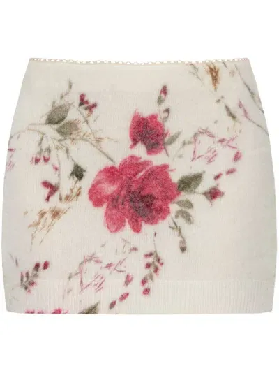 Blumarine Floral-pattern Mini Skirt In ホワイト