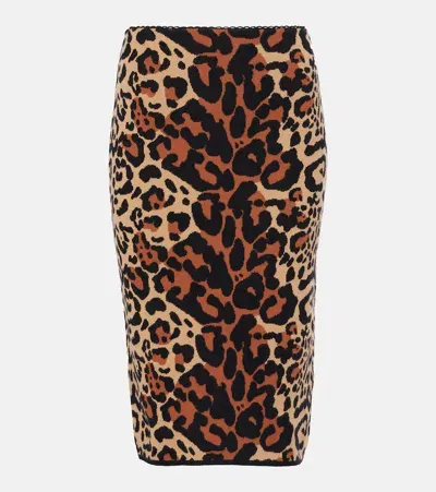 Blumarine Leo Leopard-print Jacquard Pencil Skirt In Brown Sugar Black