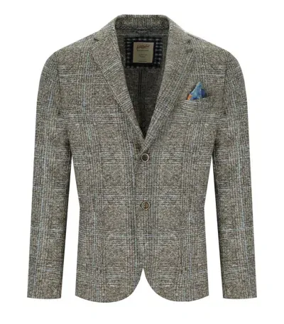 Bob Dover Check Beige Light Blue Single-breasted Jacket In Grey