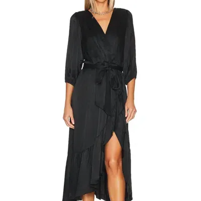 Bobi Ruffle Surplice Midi Dress In Black