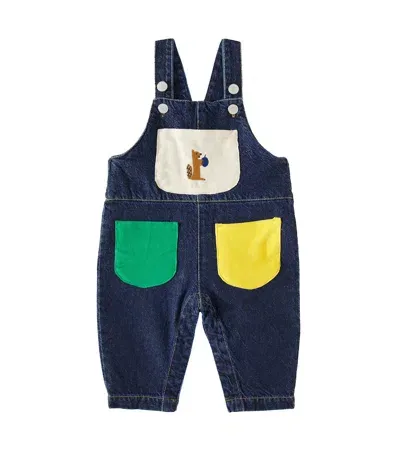 Bobo Choses Hungry Squirrel Denim Overalls In Navy