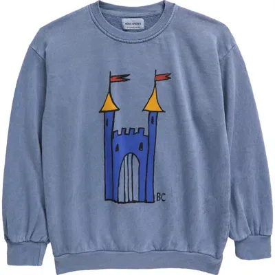 Bobo Choses Kids' Faraway Castle Organic Cotton Crewneck Sweatshirt In Light Blue