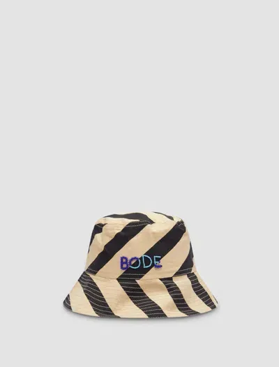 Bode Bucket Hat Dominio A Righe In 012 Black,ecru