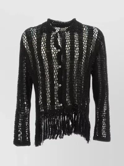 Bode Open-knit Fringed Shirt In Black