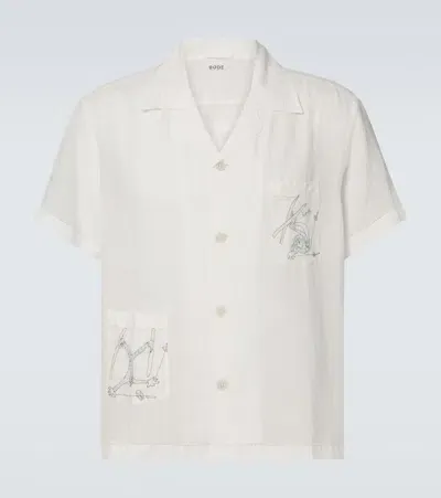 Bode Skiers Linen Bowling Shirt In White