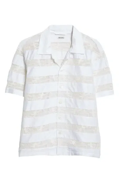 Bode Tennis Lace Cotton Camp Shirt In Cream