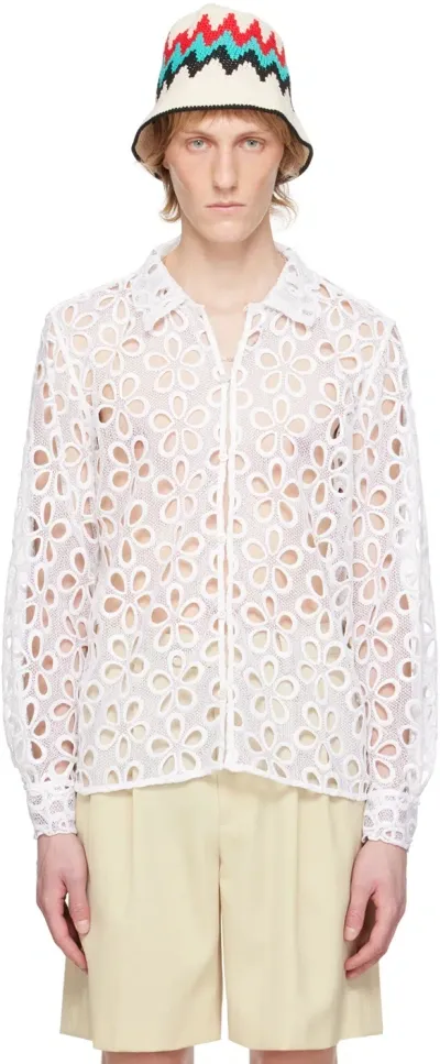 Bode Primrose Lace Cotton Shirt In White