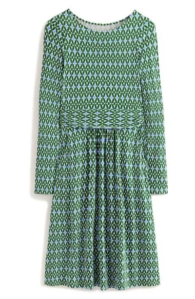 Boden Amelie Long Sleeve Dress In Pine Diamond Trellis