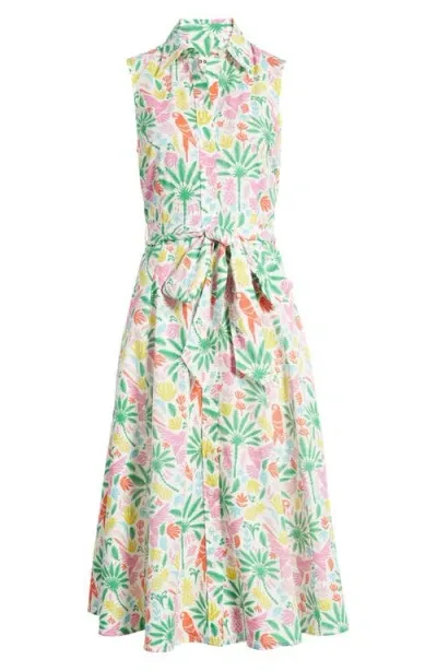 Boden Amy Sleeveless Belted Cotton Shirtdress In Tropical Paradise