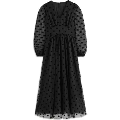 Boden Christina Polka Dot Long Sleeve Tulle Dress In Black Spot