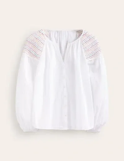 Boden Cotton Smocked Blouse White Women