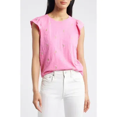 Boden Cotton Flutter Top Sangria Sunset Women