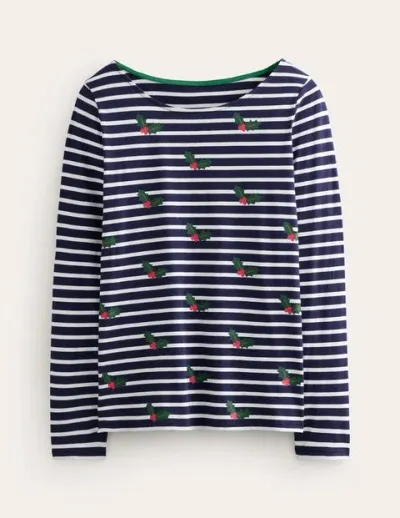 Boden Ella Long Sleeve Breton Navy, Holly Stripe Women  In Navy/ Holly Stripe