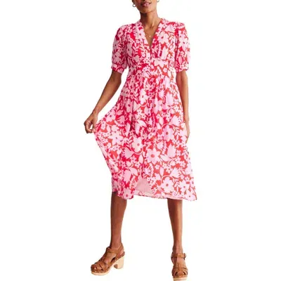 Boden Elsa Floral Print Midi Dress In Flame Scarlet Tulip Garden