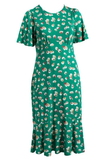 Boden Felicity Floral Jersey Midi Dress In Green, Botanical Petal