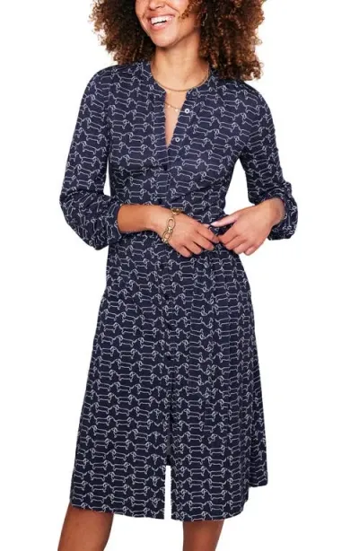 Boden Julia Long Sleeve Belted Shirtdress In Navy Dachshund