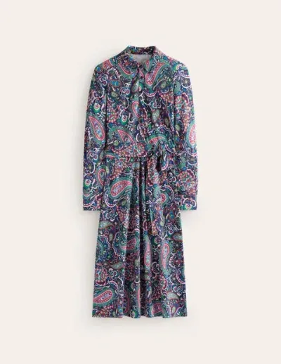 Boden Laura Jersey Midi Shirt Dress Navy, Paisley Paradise Women  In Navy/ Paisley Paradise