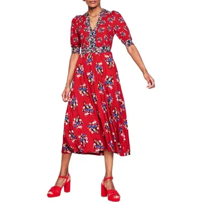 Boden Lily Floral Short Sleeve Dress In Ruby Poppy Bouquet