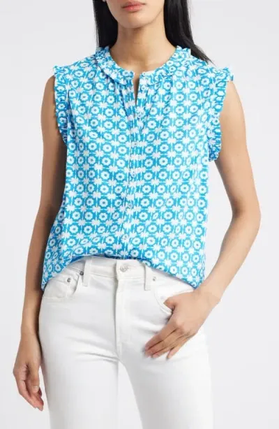 Boden Olive Floral Sleeveless Button-up Shirt In Brilliant Blue, Blossom Tile