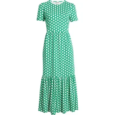 Boden Paisley Tiered T-shirt Dress In Green Honeycomb Geo