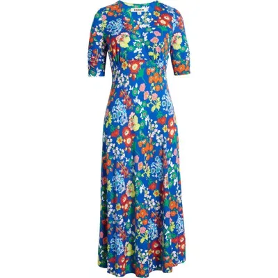 Boden Rebecca Jersey Midi Dress In Blue Wildflower Cluster