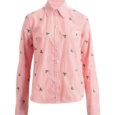 Boden Sienna Embroidered Button-up Shirt In Holly Red Stripe