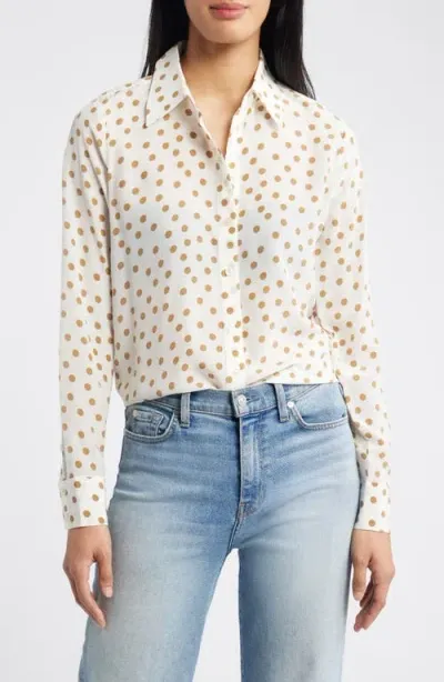 Boden Sienne Print Silk Button-up Shirt In Camel, Dotty Spot