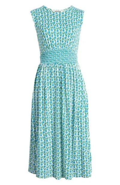 Boden Waist Detail Sleeveless Dress In Green Tambourine Daisies