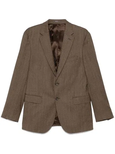 Boggi Milano Herringbone-pattern Blazer In Brown