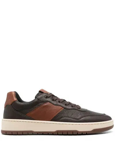 Boggi Milano Leather Trainers In Brown