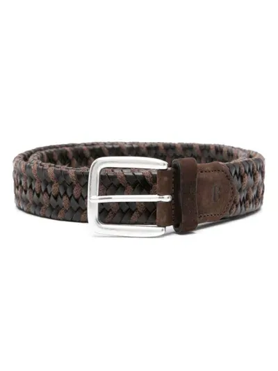 Boggi Milano Leather Woven Belt In Brown