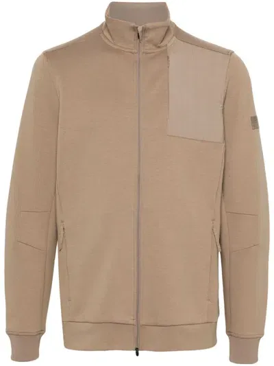 Boggi Milano Logo-patch Jersey Cardigan In Neutrals