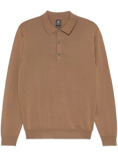 Boggi Milano Merino Wool Polo Top In Braun