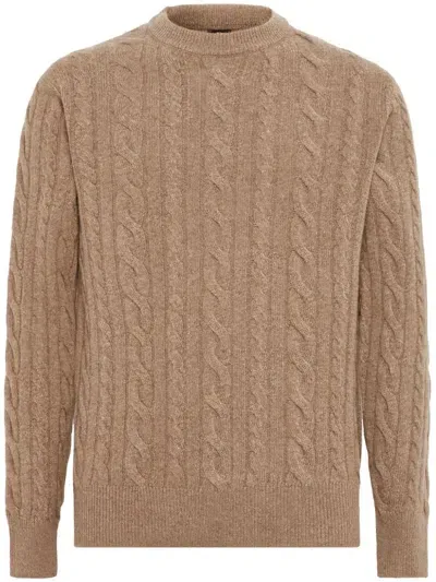 Boggi Milano Taupe Wool Crew Neck Jumper In Brown