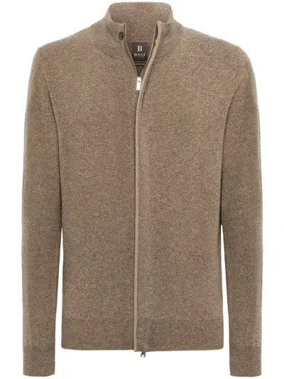 Boggi Milano Two-way Zip Jumper In Brown