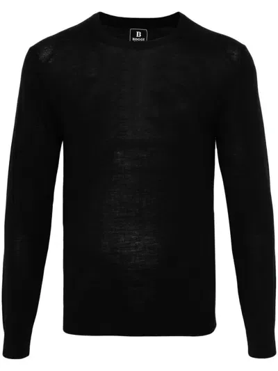 Boggi Milano Wool Crew-neck Sweater In Schwarz