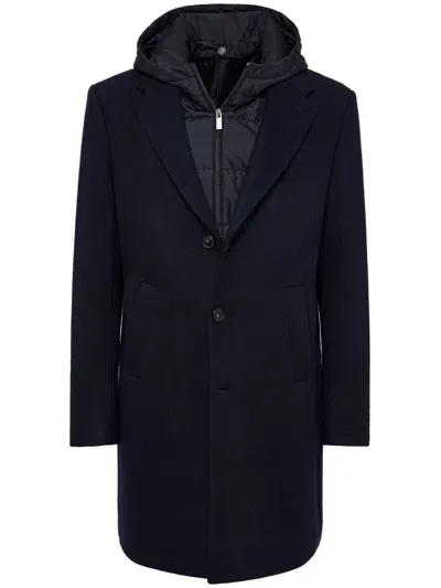 Boggi Milano Wool Jersey Coat In Blue