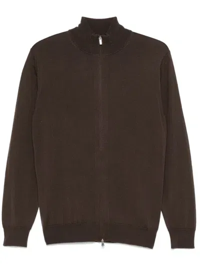 Boggi Milano Zip-up Sweater In Braun