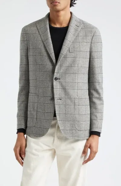 Boglioli K-jacket Glen Plaid Wool Blend Sport Coat In White/mid-olive