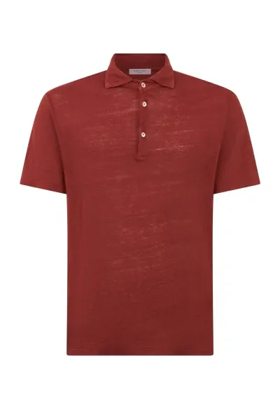 Boglioli Linen Short Sleeve Polo In Rust