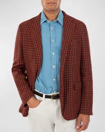 Boglioli Men's Linen Gingham Sport Coat In Red  Black