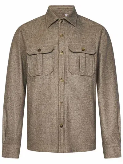 Boglioli Pure Virgin Wool Sahariana Shirt In Brown