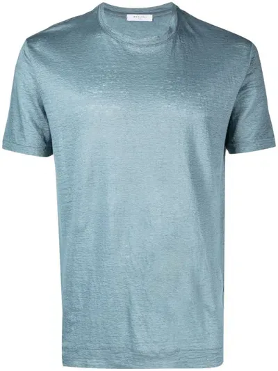 Boglioli Short-sleeve Linen T-shirt In Blue