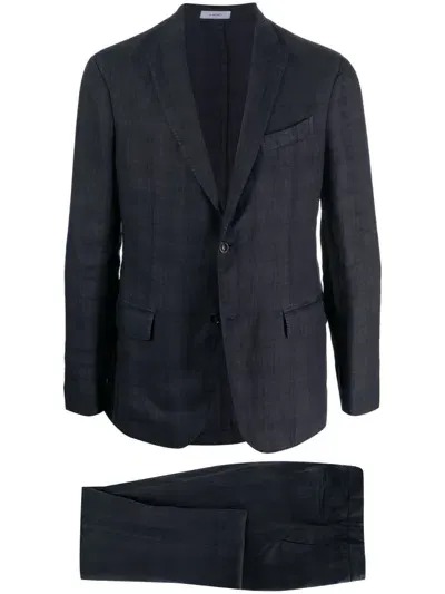 Boglioli Single-breasted Check-pattern Linen Suit In Blue