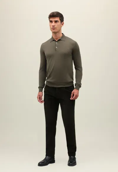 Boglioli Wool Long-sleeve Polo In Dark Green