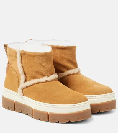 Bogner Shearling-lined Suede Ankle Boots In Beige