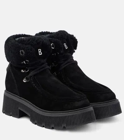 Bogner Shearling-trimmed Leather Ankle Boots In Black