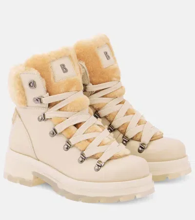 Bogner Shearling-trimmed Leather Ankle Boots In White