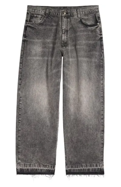 Boiler Room Five Pocket Raw Hem Wide Leg Jeans (worn Black) <br />