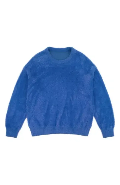 Boiler Room Fuzzy Graphic Crewneck Sweater In Cobalt/blue